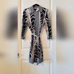 Cream & Black Contemporary Size XL mid length, Lined Shirt Dress with Belt